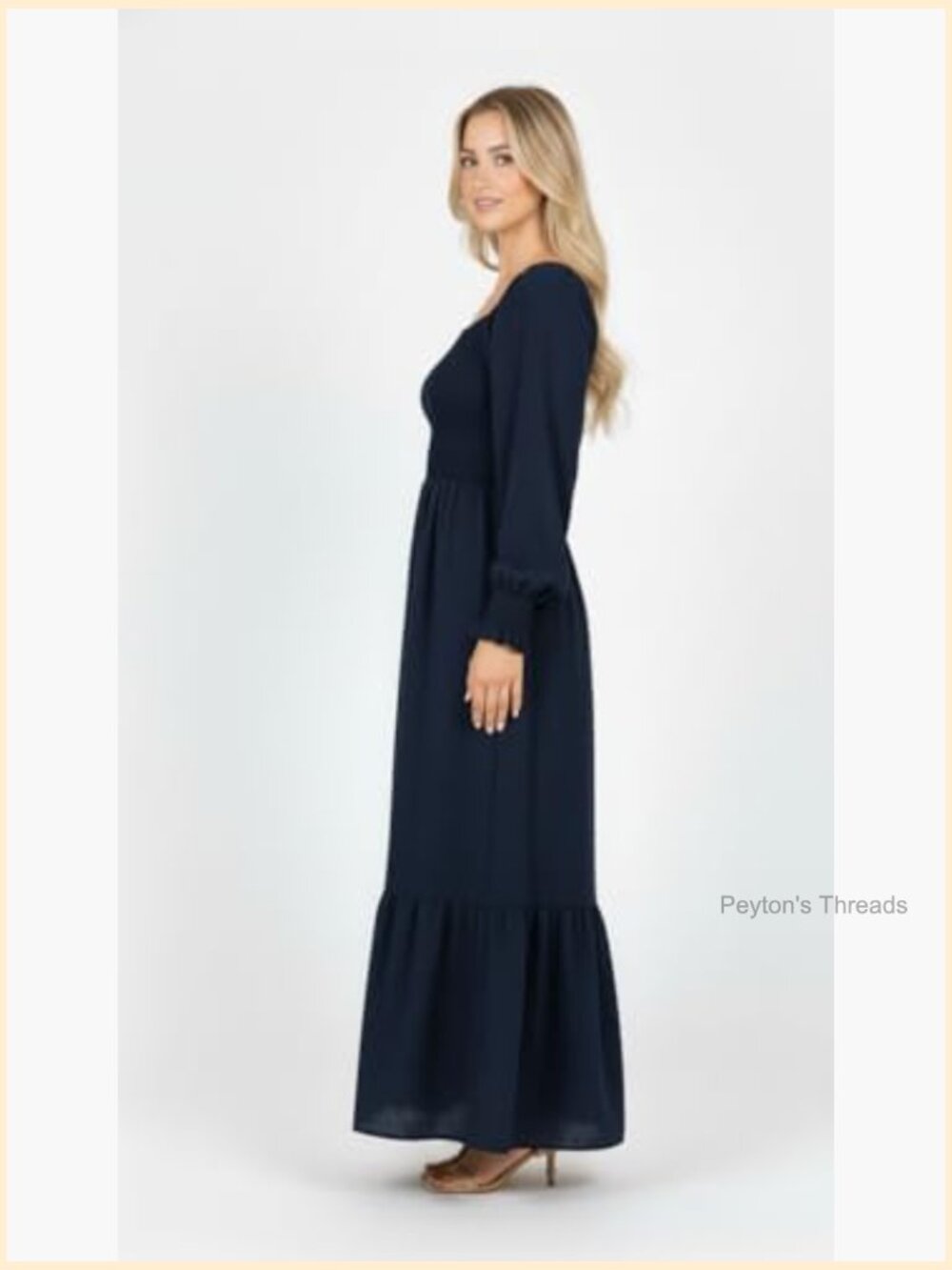 Square Neck Swiss Dot Maxi Dress Long Sleeve Tiered Flowy - Picture 7 of 7